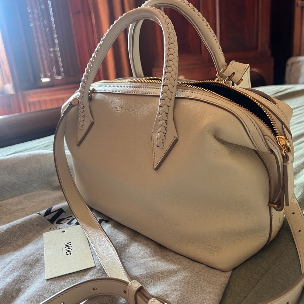 Meltier Cream Leather Satchel with Braided Top Handles - Picture 12 of 16